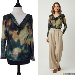 Bar III printed mesh cowlneck top. Sz 1X